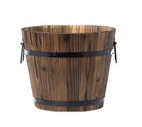 A2Z Home Solutions® Durable Rustic Wooden Solid Burntwood Barrel Pot Planter Outdoor Large Flower Pot Round Box Hand Crafted Home Garden Planters 38 x 30cm (Approx.) Garden Gifts