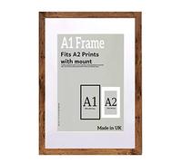 A2Z Home Solutions® Photo Frame Rustic A1 Frame With A2 Mount Picture Poster Print With Clear HD Perspex 30x15 MM Moulding Mounting Hooks MDF Backboard