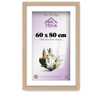 A2Z Home Solutions® Poster Frame Beech 80x60 cm With Mount 50x70 cm Picture Photo Print HD Clear Aclyric Front Frame With Matting White Boarder Wall Mounting Hooks
