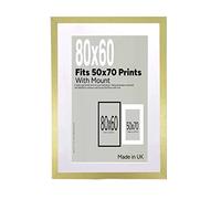 A2Z Home Solutions® Poster Frame Gold 80x60 cm With Mount 50x70 cm Picture Photo Print HD Clear Aclyric Front Frame With Matting White Boarder Wall Mounting Hooks