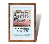 A2Z Home Solutions® Poster Frame Rustic 70x90 cm With Mount A1 Picture Photo Print Clear HD Perspex 30x15 MM Moulding Mounting Hooks Both Ways MDF Backboard