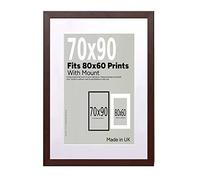 A2Z Home Solutions® Wall Photo Frame Walnut 70x90 cm Frame With 80x60 cm Mount Picture Poster Print With Clear HD Perspex 30x15 MM Moulding Mounting Hooks MDF Backboard