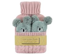 A2Z Hot Water Bottle 1 litre Capacity Pink Cable Knitted Cover and Cosy Socks Gift Set Leak Proof Hot Water Bag for Pain Relief Cosy Nights & Relaxation