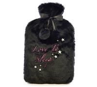 A2Z Hot Water Bottle 2 Litre Capacity Faux Fur Slogan Embroidered - Hot Bottle HB0210 Black