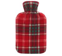 A2Z Hot Water Bottle 2 Litre Capacity Tartan Red Fleece Cover Rubber Hot Water Bag for Pain Relief Cosy Nights and Relaxation Durable and Leak Proof Neck, Back, and Shoulder Warmer
