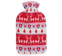 A2Z Hot Water Bottle Christmas Fairisle Reindeer Fleece Cover 2 Liter Durable Leak Proof Rubber Xmas Gift Bottle Pain Relief Cosy Nights Neck Back Shoulder Warmer Sofa Bedtime Heat Therapy