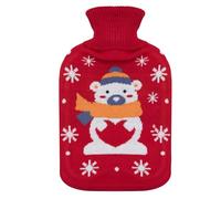 A2Z Hot Water Bottles Christmas Soft Knit Fleece Cover 2 Liter - Hot Bottle HB1159 Red