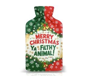 A2Z Hot Water Bottles Xmas Novelty Merry Christmas Ya Filthy Animal Fleece Cover 2 Liter Durable Leak Proof Rubber Bottle Pain Relief Cosy Nights Neck Back Shoulder Warmer Sofa Bedtime Heat Theraphy