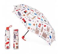 A2Z Kids Folding Umbrella London Landmarks AOP Compact Travel Brolly with Matching Sleeve Cover Polyester Canopy Wrist Strap Handle Lightweight Portable 85cm Canopy Rain Umbrella for Kids & Teens