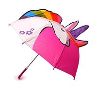 A2Z Kids Girls Boys 3D Umbrella Pink Unicorn Walking Stick Umbrellas Lightweight Brolly J Shape Plastic Handle Waterproof Rain Protection 45cm Octagonal Shape Canopy