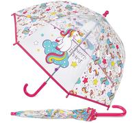 A2Z Kids Girls POE Dome Umbrella Ultra Windproof and Water Resistant Dome Brolly Kids Transparent School Umbrella 8 Panel Classic Compact Brolly Assorted Designs Outdoor Walking Stick Travel Umbrellas