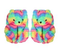 A2Z Kids Girls Womens 3D Rainbow Bear Slippers Cute Animal Face Soft Plush Warm Furry Cosy Indoor House Shoes with Anti-Slip Sole Fun Gift for Girls Ladies Children UK Shoe Size 11 to 8 UK Adults