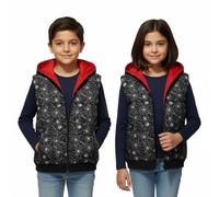 A2Z Kids Padded Gilet Vest with Hood Lightweight Warm Sleeveless Jacket - Gilet Web Warrior Black 13-14