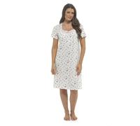 A2Z Ladies 100% Cotton Floral Nightie Short Sleeve Classic Knee Length Nightdress with Lace Trim Soft Lightweight Breathable Comfortable Relaxed Fit Summer Sleepwear Pink or Lilac for Women Size 10-24