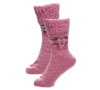 A2Z Ladies 2 Pack Fairisle Thermal Socks Soft Cosy Lounge with Gripper - Socks LDS 1429 Pink 2 Pack 4-8