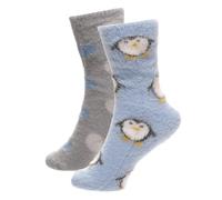 A2Z Ladies 2 Pack Novelty Chenille Cosy Socks Soft Brushed Warm Winter - Socks LDS 1437 Penguin 2 Pack 4-8