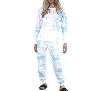 A2Z Ladies 2 Piece Tie Dye Pyjama Set Soft Cotton Loungewear for Women Long Sleeve - PJS Tie Dye 250 Blue._Adult L