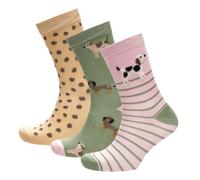 A2Z Ladies 3 Pack Bamboo Crew Socks Soft Breathable Animal Designs