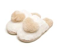 A2Z Ladies 3D Heart Mule Slippers Soft Plush Faux Fur Indoor Slip On House Shoes - Slipper LDS 2597 Beige 3/4 UK