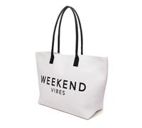 A2Z Ladies Canvas Tote Bag Large Weekend Vibes Shopper with PU Handles Travel & Beach Shoulder Bag - Bag AZ71219 White