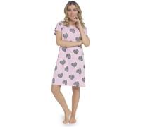 A2Z Ladies Cotton Nightie Short Sleeve Leopard Heart Print Night Dress | 100% Cotton Sleepwear Lightweight Summer Loungewear Women UK Sizes 8-22