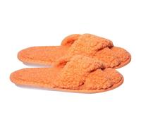 A2Z Ladies Crossover Mule Slippers Memory Foam Fluffy Cozy - SLPR LDS Frida Peach 7/8 UK