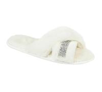 A2Z Ladies Crossover Slippers with Cozy Fur Memory Foam - SLPR LDS AZ32426 Cream/Silver7/8 UK