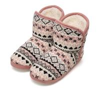 A2Z Ladies Fairisle Bootie Slippers Warm Plush Lined Indoor Slippers with Non Slip Sole Cosy Knit - Bootie LDS 2606 Pink 3/4 UK