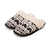 A2Z Ladies Fairisle Mule Slippers Warm Knit Design Soft Plush Lining Indoor Winter House Shoes - Slipper LDS 2605 Black White 7/8 UK