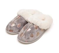 A2Z Ladies Foil Heart and Star Mule Slippers Warm Faux Fur Lined Indoor Slip On House Shoes - Slipper LDS 2594 Heart 5/6 UK