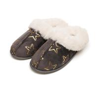A2Z Ladies Foil Heart and Star Mule Slippers Warm Faux Fur Lined Indoor Slip On House Shoes - Slipper LDS 2599 Star 5/6 UK