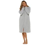 A2Z Ladies Foxbury Diamond Quilted Zip Up Soft Fleece Robe Long Sleeves - Robe 1440 Ladies Grey 20-22