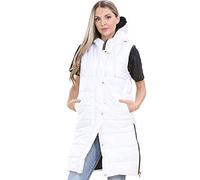 A2Z Ladies Gilet Oversized Hooded Quilted Gilet Padded Long Line Vest - Gilet 800 White 4XL