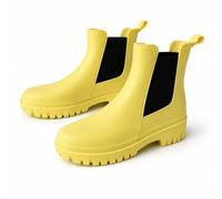A2Z Ladies Girls Teens Wellington Chelsea Ankle School Office Rain Wellies | Non Slip PVC Upper Elastic Side Panels Pull Tab And Chunky Tan Tread Sole Outdoor Garden Festival Shoe UK Sizes 3 UK to 8 UK