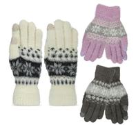 A2Z Ladies Gloves 3 Pack Jacquard Fairisle Knitted Warm Winter Fluffy Glove Full Fingers Fuzzy Stretchy Knitted Snow Mittens Women Walking Riding Driving Warm One Size Fits All