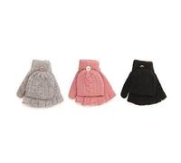 A2Z Ladies Gloves 3 Pack Twist Yarn Knitted Warm Winter Gloves with Mitten Cover Fuzzy Stretchy Knitted Snow Mittens Women Walking Riding Driving Gloves One Size Fits All