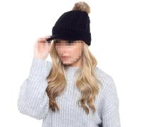 A2Z Ladies Hat Cable Knitted Peaked Sherpa Lined Detachable Faux Fur Pom - Hat LH873 Cream One Size