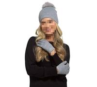 A2Z Ladies Hat Gloves Knitted Beanie Pom Pom Gloves Set Lightweight - Hat LH1207 Grey One Size