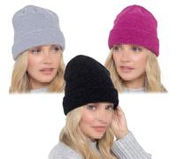 A2Z Ladies Hats Pack of 3 Chenille Knitted Beanie Lightweight Stretchy - Hat LH858 3 Pack One Size