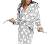 A2Z Ladies Heart Embossed Hooded Fleece Robe Soft Fluffy Dressing Gown - Robe LDS 328 Hearts Grey 16/18