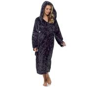 A2Z Ladies Hooded Shimmer Fleece Robe Soft Plush Calf Length - Robe 1434 Ladies Grey 12-14