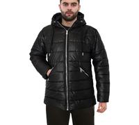 A2Z Ladies Hooded Silver Zipped Puffer Jacket Black Padded Long - Jacket JK39 Black._S