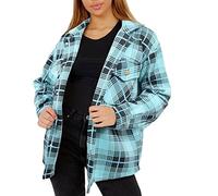 A2Z Ladies Jacket Checked Shacket Shirt Button Down Oversize Top Coat - Jacket JK37 Aqua XL