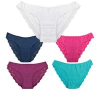 A2Z Ladies Lace Brazilian Briefs Underwear Pack of 5 Adjustable Waist Cotton Rich - Ladies Briefs AZ1355 Assorted 14