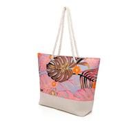 A2Z Ladies Large Beach Tote Bag with Rope Handles Zip Closure Summer Shoulder Shopper Holiday Travel Bag Tropical Palm Pineapple Shell Print Lightweight One Size