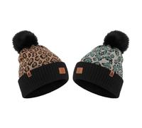 A2Z Ladies Leopard Knit Bobble Beanie - Hat LH3365 2 Pack One Size