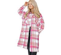 A2Z Ladies Longline Shacket Shirt Jacket Checked Button Down Oversize Top Coat Size S/M/L