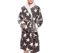 A2Z Ladies Luxury Sherpa Fleece Hooded Dressing Gown Super Soft - Bathrobe 129 Grey 12-14