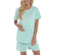 A2Z Ladies Maternity Shorts Pyjama Set Need More Sleep Striped 100% Cotton
