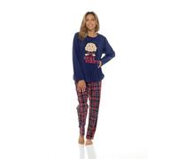 A2Z Ladies Micro Fleece Pyjama Set Cosy Dog & Bear Applique Top with Tartan Printed - PJS LDS AZ1463 Navy 12-14
